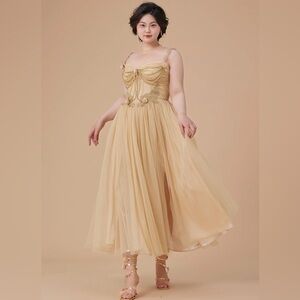 Lacemade Nile Rose Corset Dress Gold Shimmer Tulle Basque Waist